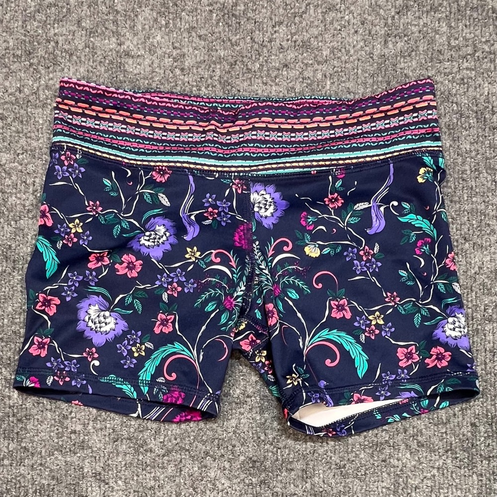 Old Navy Active Shorts Girls L 10-12 Navy Blue Excellent Floral Go-Dry Athletic